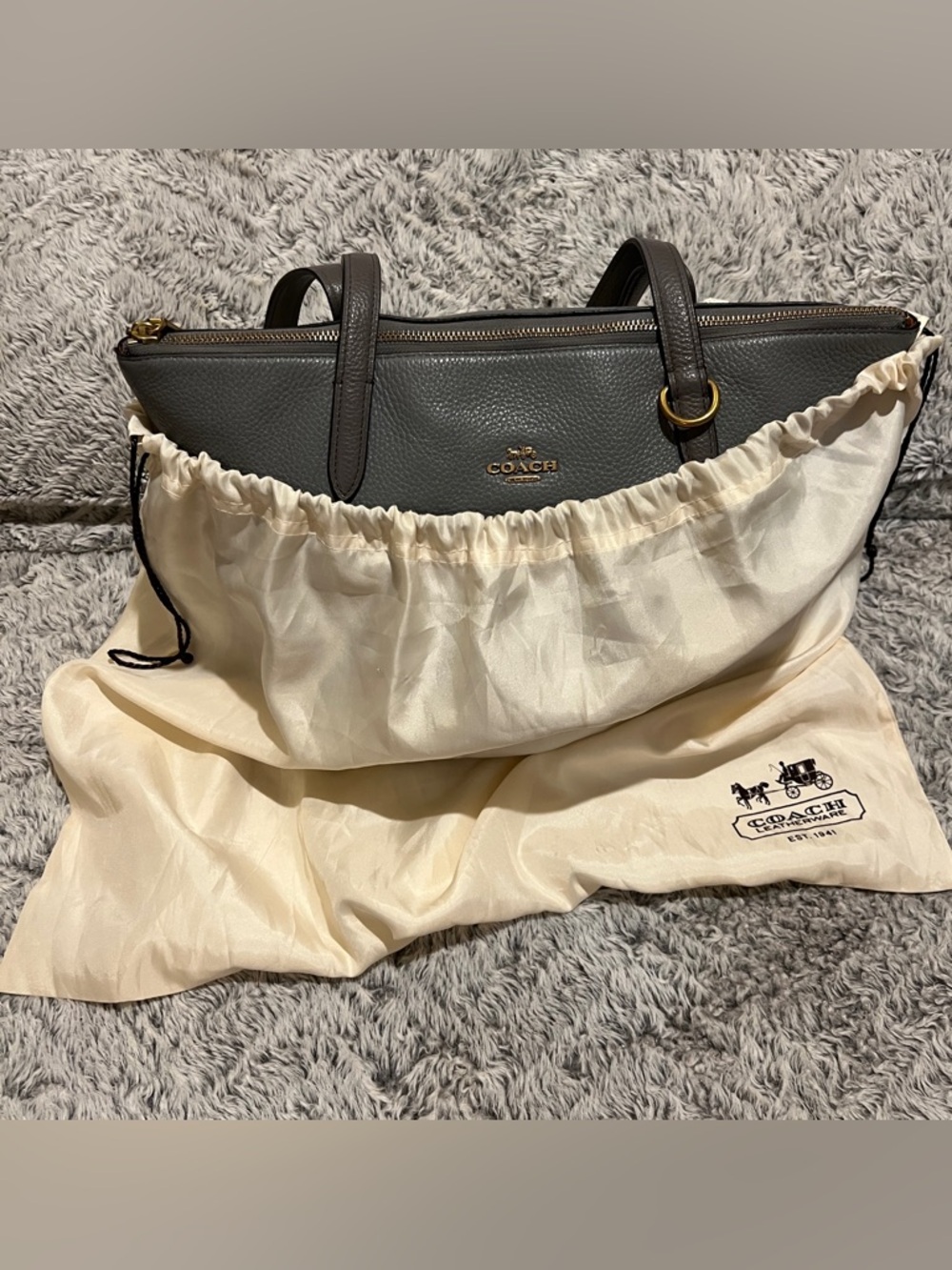 Coach Gray Tote with Tan Accent and Gold Hardware - Picture 6 of 12
